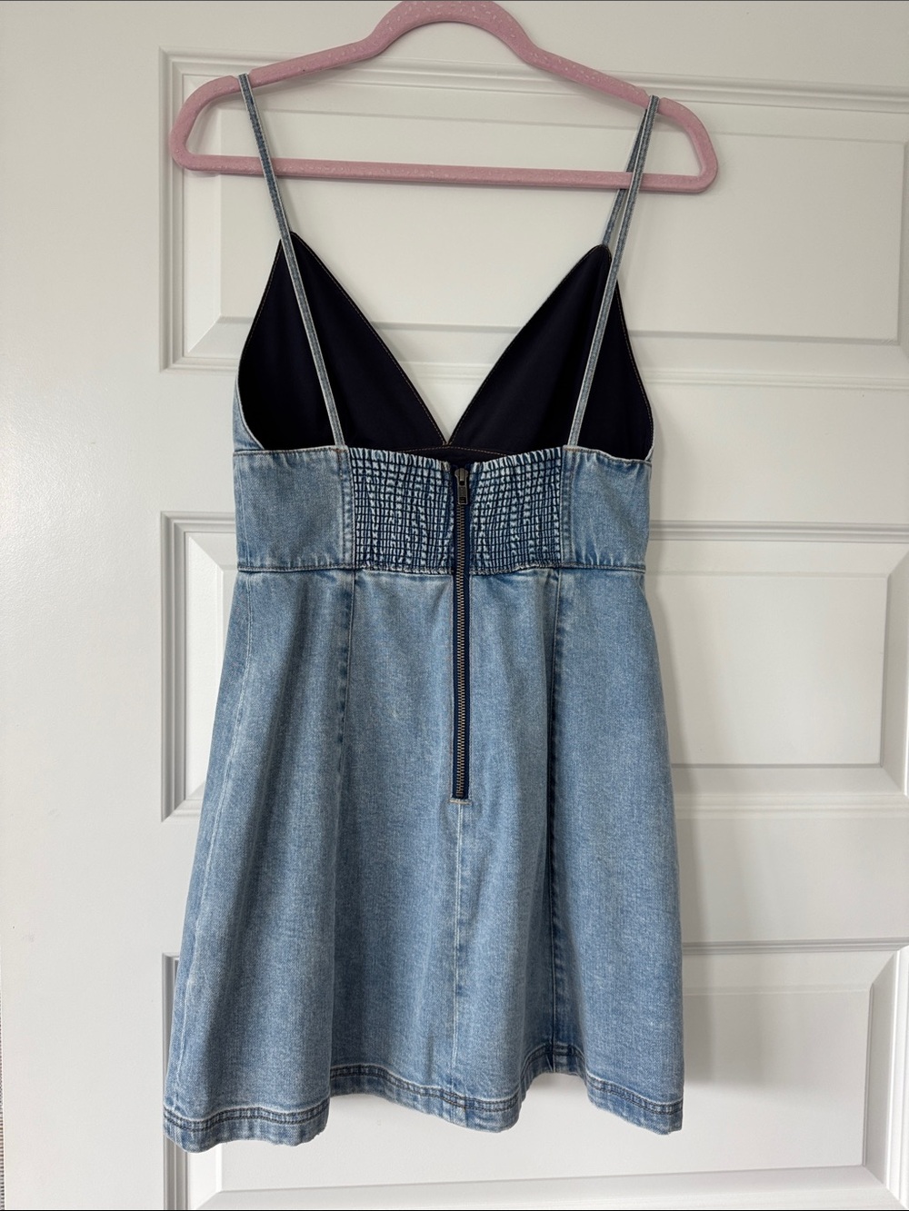 Alice + Olivia Light Blue Denim Spaghetti Strap Mini Dress - Picture 3 of 3